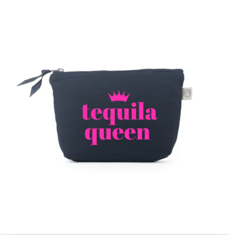 TEQUILA QUEEN - Navy Makeup Bag with Pink - NEW! sold by Quilted Koala