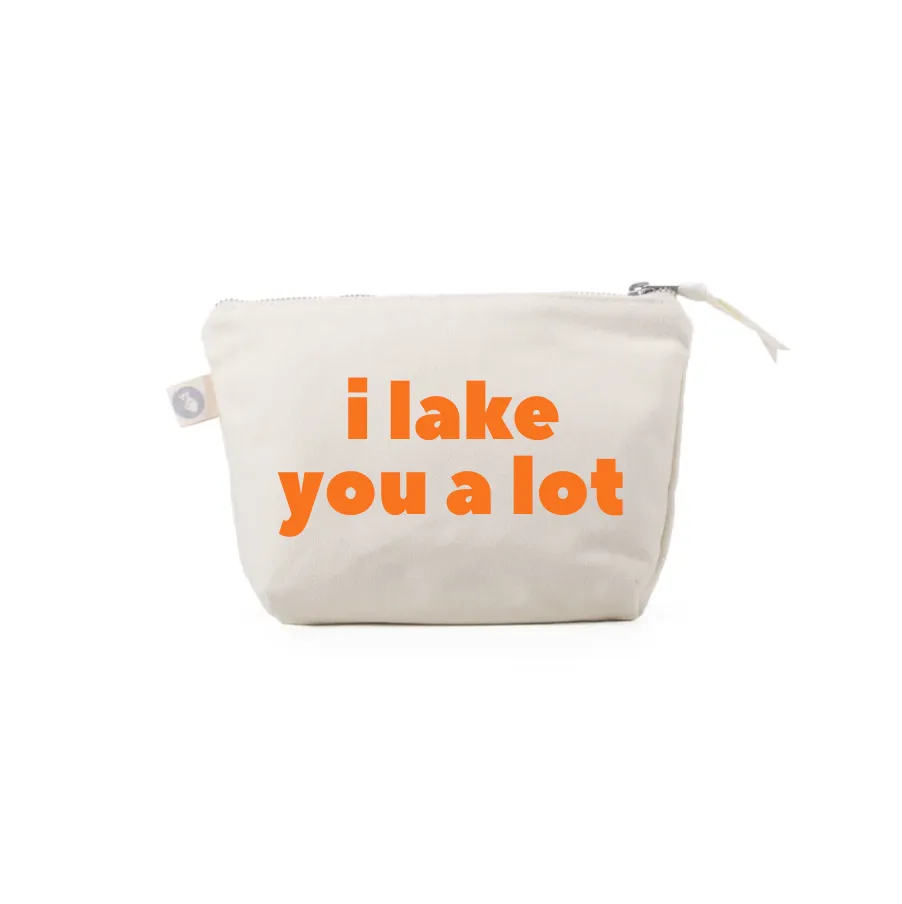 Natural Makeup Bag with Neon Tangerine I LAKE YOU A LOT sold by Quilted Koala