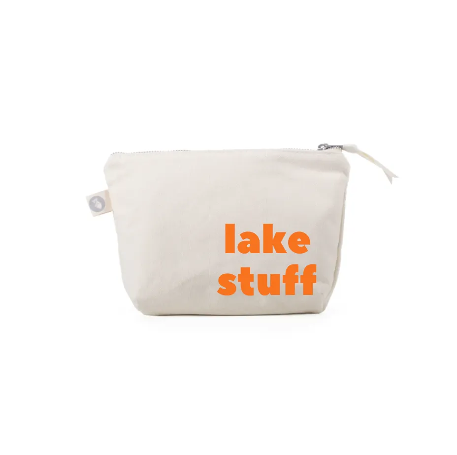 Natural Makeup Bag with Neon Tangerine LAKE STUFF sold by Quilted Koala