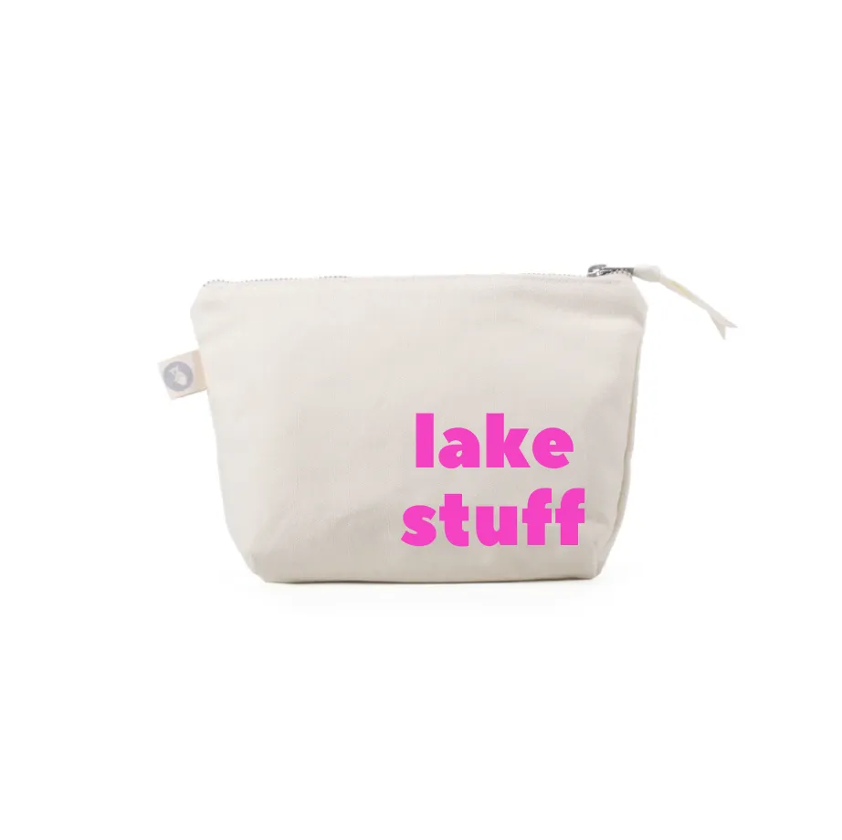 Natural Makeup Bag with Neon Pink LAKE STUFF sold by Quilted Koala
