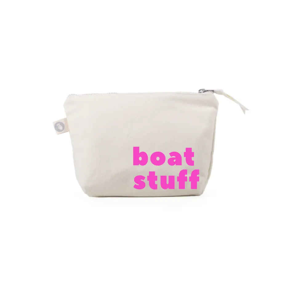 Natural Makeup Bag with Neon Pink BOAT STUFF sold by Quilted Koala