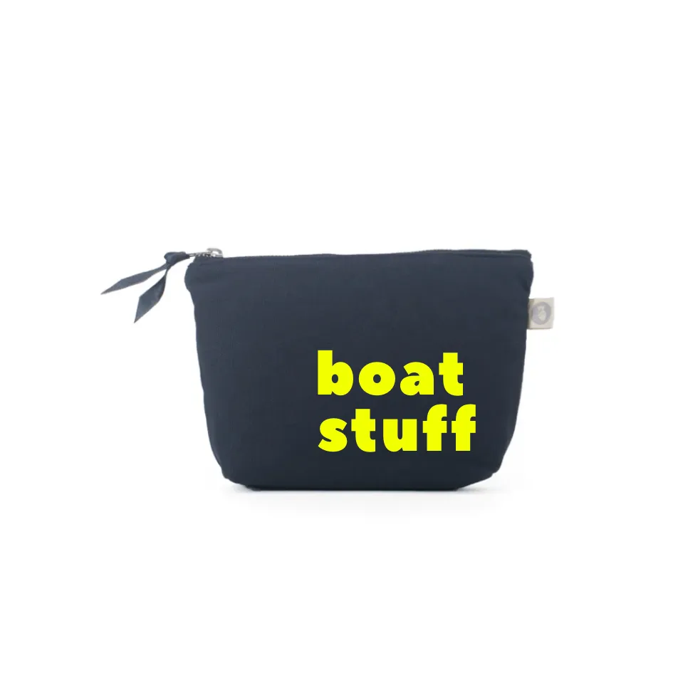 Navy Makeup Bag with Neon Yellow BOAT STUFF sold by Quilted Koala