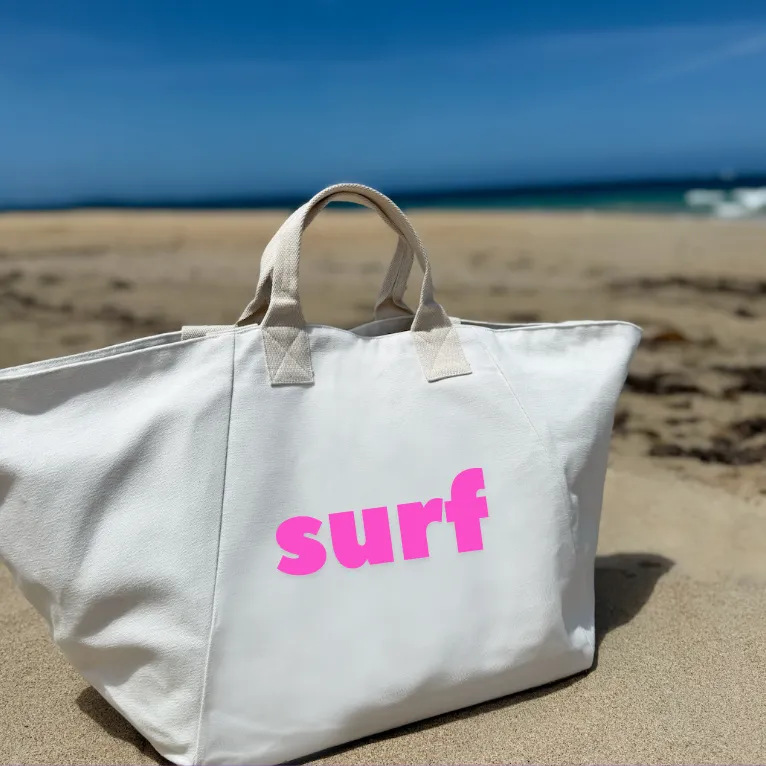 Natural Chelsea Bag with SURF in Hot Pink sold by Quilted Koala product image thumbnail 3