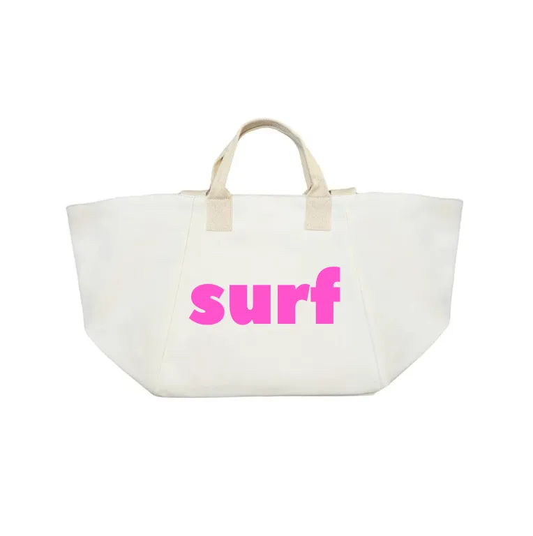 Natural Chelsea Bag with SURF in Hot Pink sold by Quilted Koala