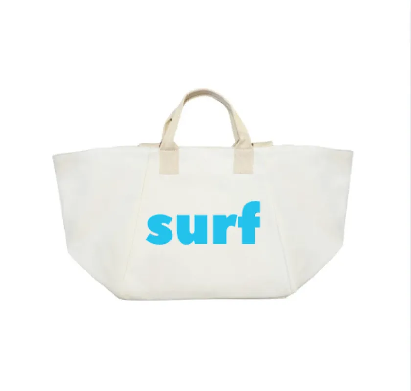 Natural Chelsea Bag with SURF in Capri Blue sold by Quilted Koala