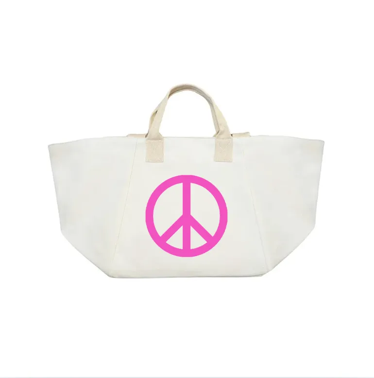 Natural Chelsea Bag with Neon Pink BOLD PEACE SIGN sold by Quilted Koala