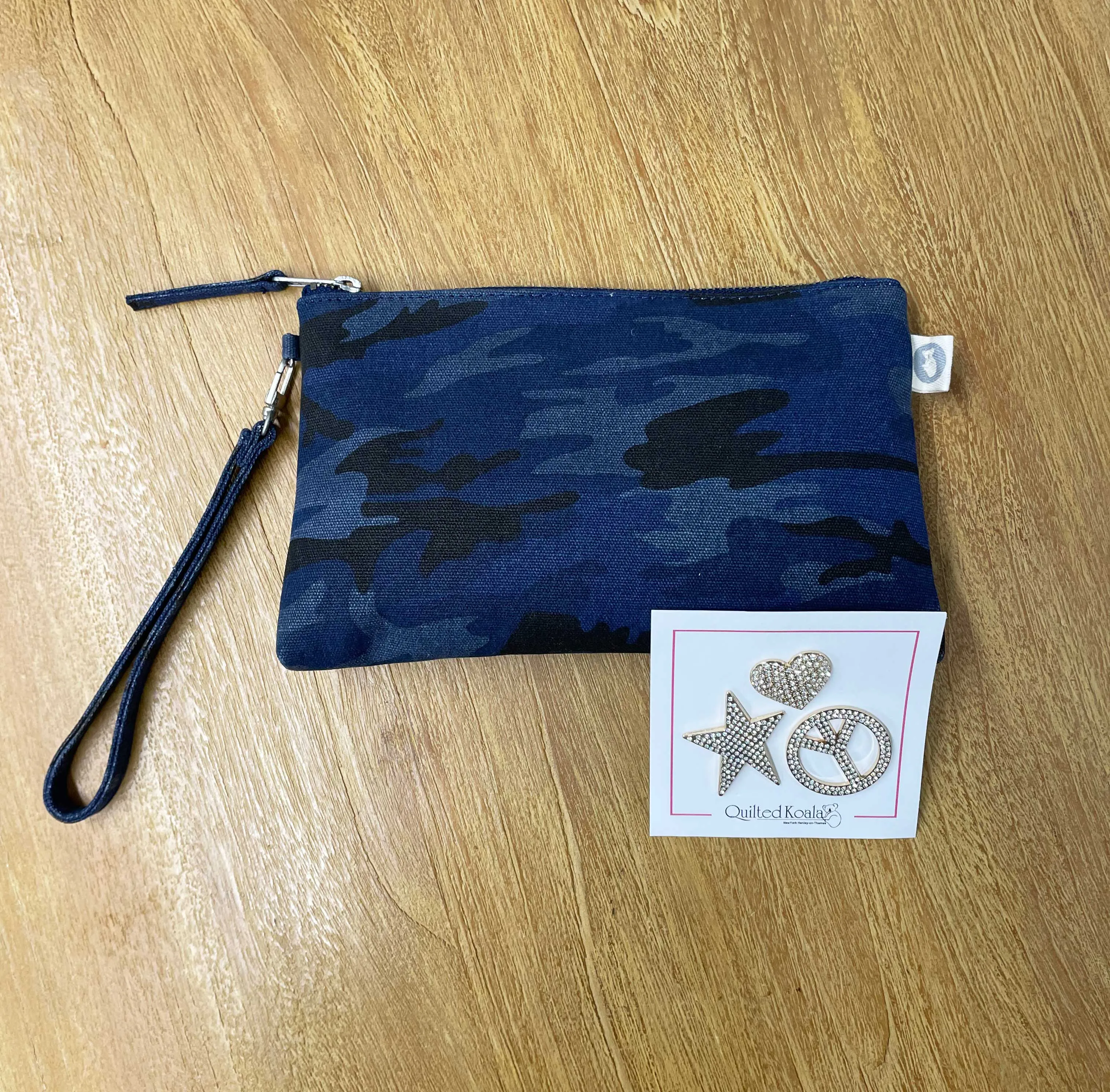 Mini Luxe Clutch Bundle: Blue Camo with FREE Gold Koala Jewelry sold by Quilted Koala