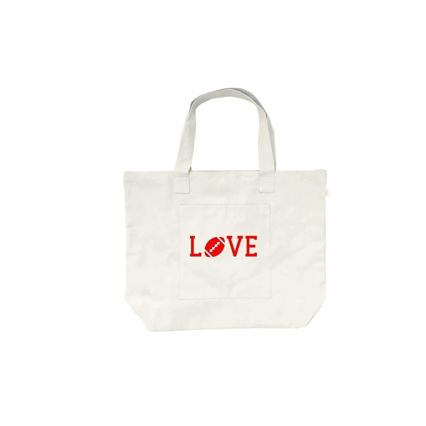 FOOTBALL LOVE -Midi Everything Bag - Natural with Red sold by Quilted Koala