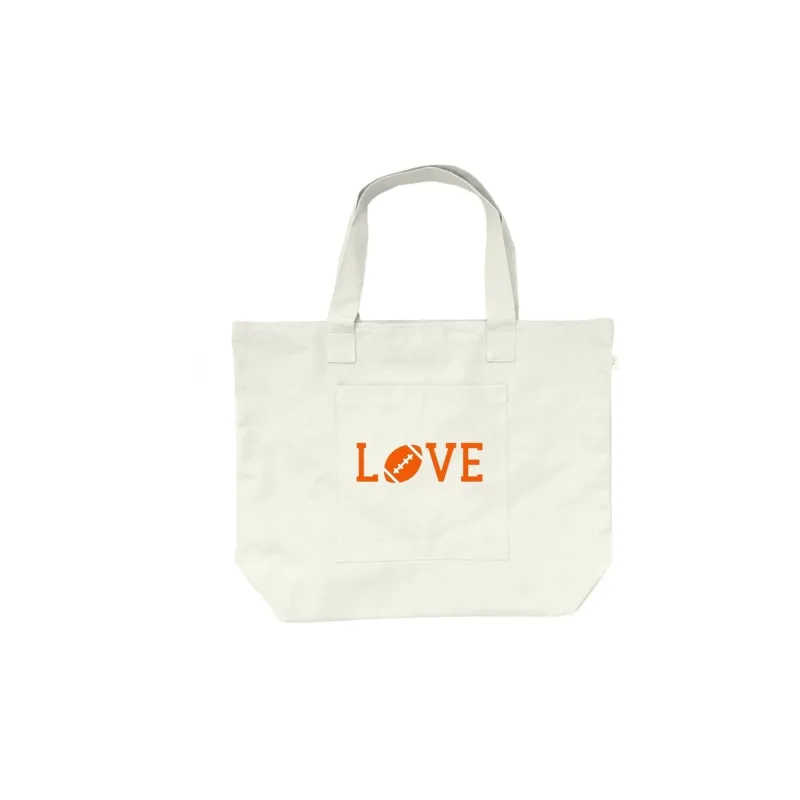 FOOTBALL LOVE -Midi Everything Bag - Natural with Orange made by Quilted Koala