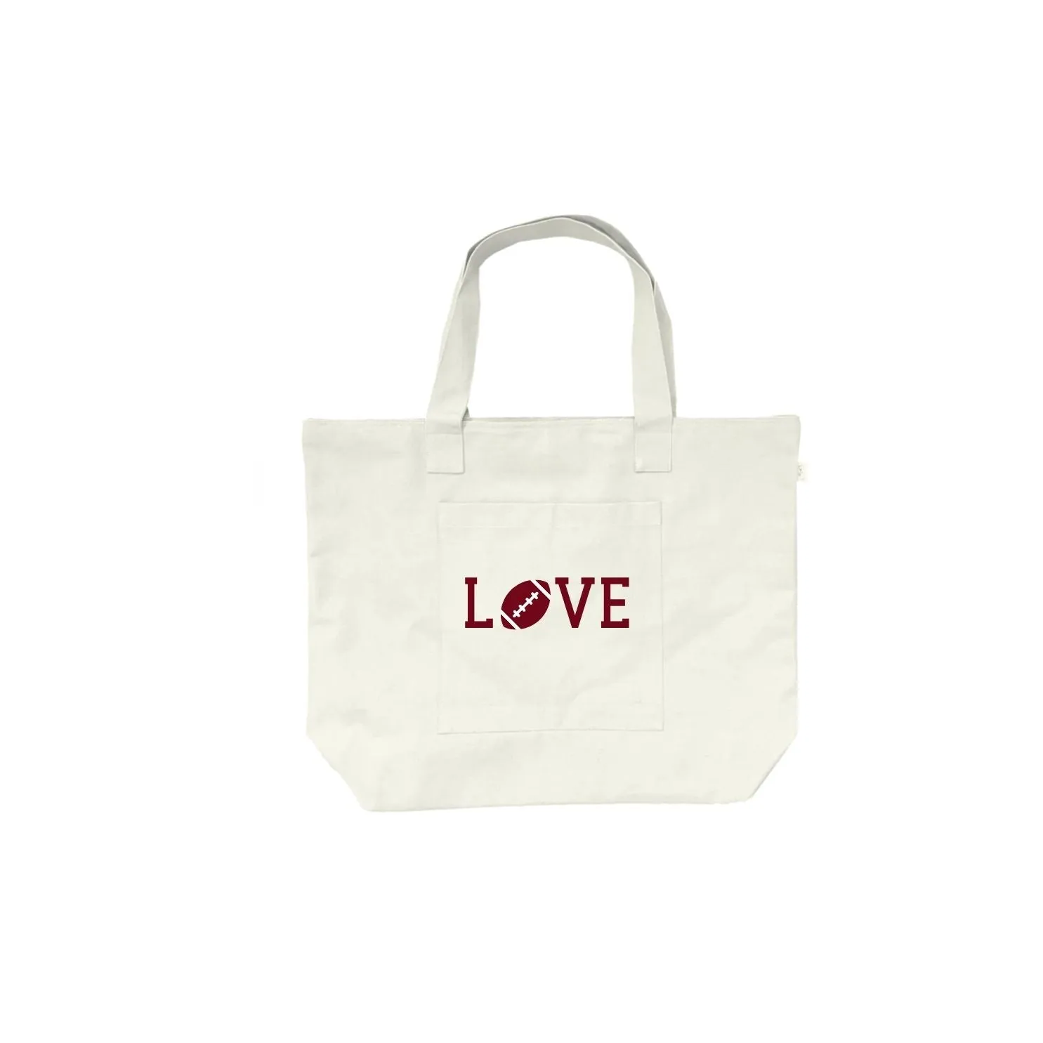FOOTBALL LOVE -Midi Everything Bag - Natural with Maroon sold by Quilted Koala