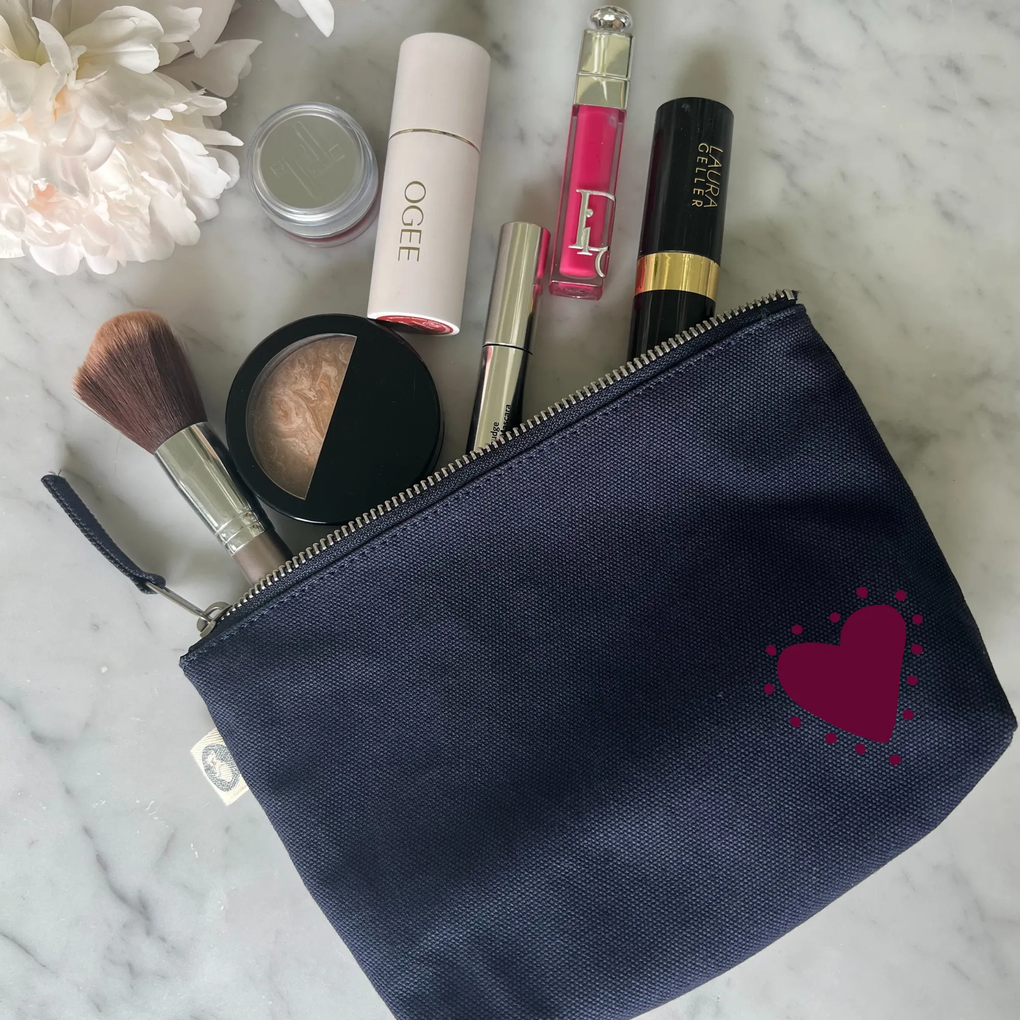Navy Makeup Bag with Bordeaux Glow Heart - NEW! sold by Quilted Koala product image thumbnail 2