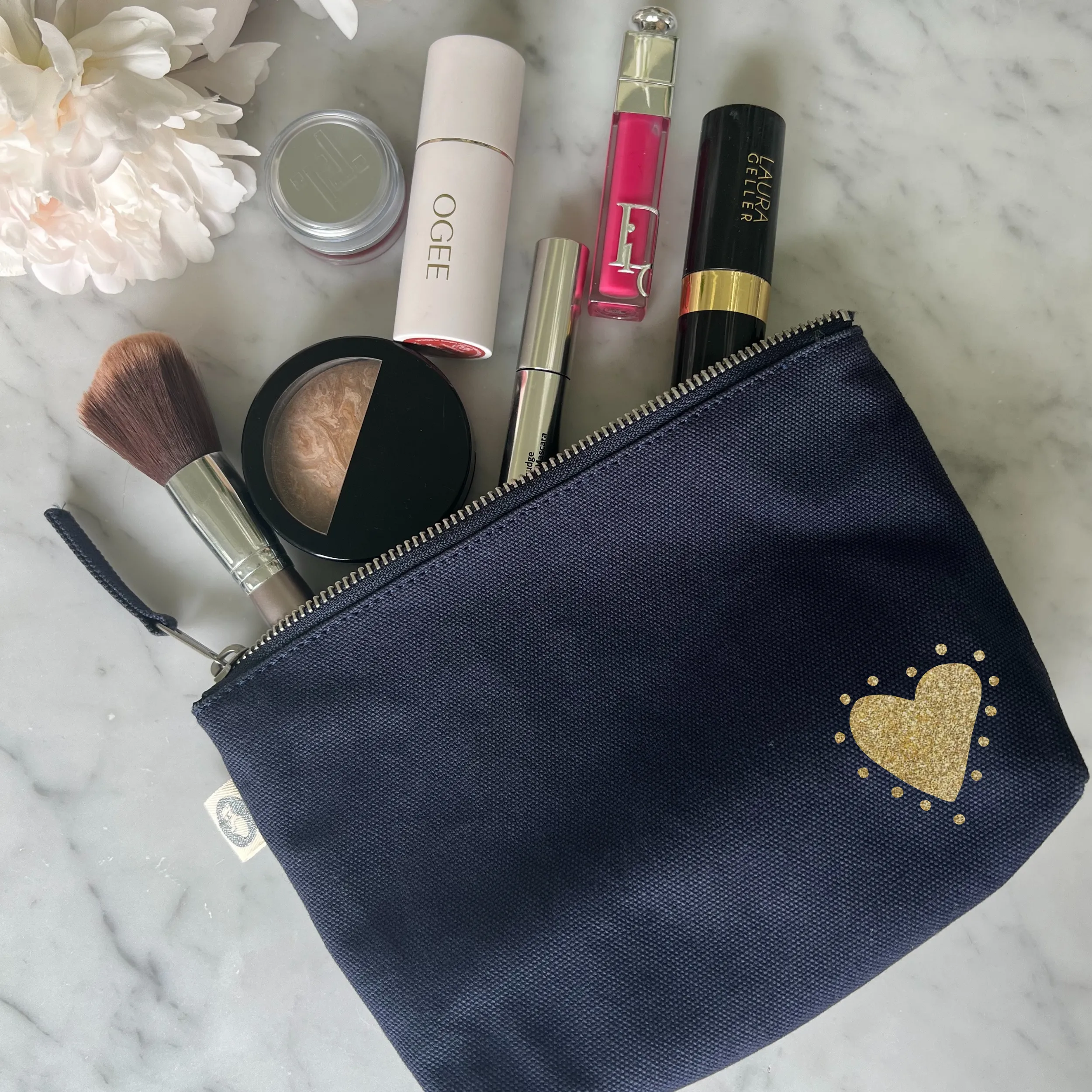 Navy Makeup Bag with Gold Glow Heart - NEW! sold by Quilted Koala product image thumbnail 2