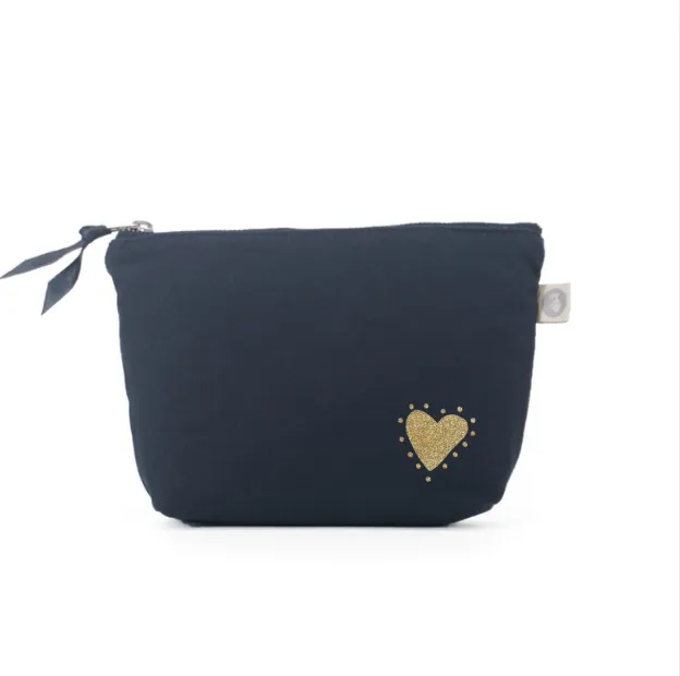 Navy Makeup Bag with Gold Glow Heart - NEW! sold by Quilted Koala