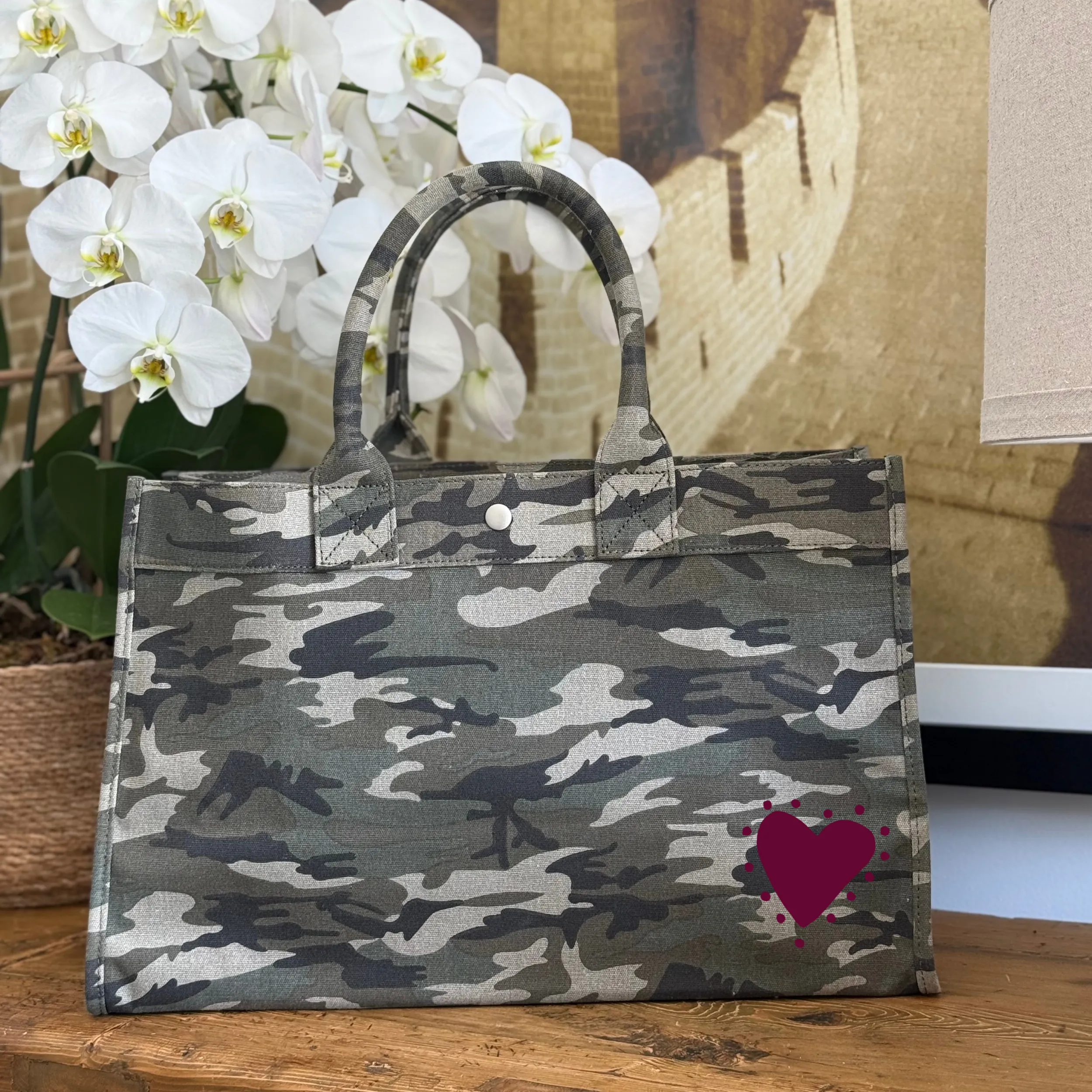 East West Bag: Green Camo - Petite GLOW HEART - Bordeaux NEW! sold by Quilted Koala product image thumbnail 2