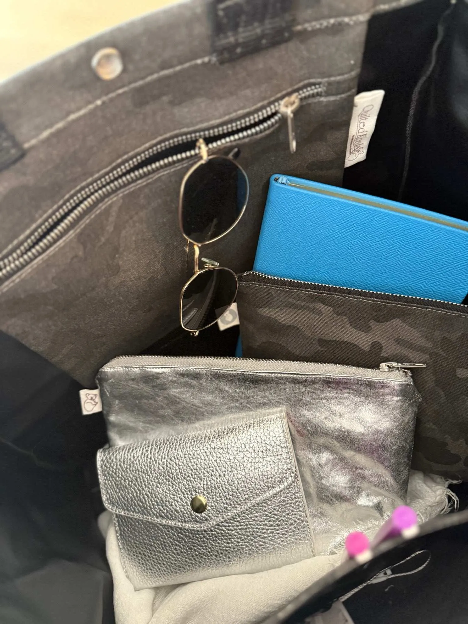 Black Camo Luxe North South Bag + FREE Gold Tassel + FREE Black Heart Charm + FREE Black/Gold Stripe Strap sold by Quilted Koala product image thumbnail 2