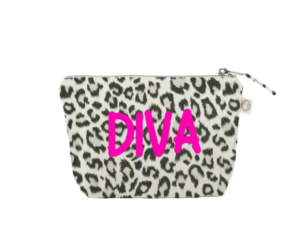 Makeup Bag: Leopard with Pink DIVA sold by Quilted Koala