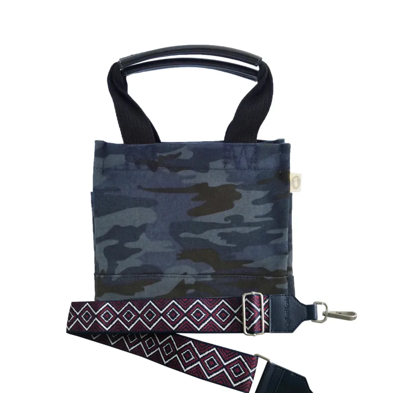 Blue Camo Mini Luxe North South + FREE Navy/Wine Geo Strap sold by Quilted Koala