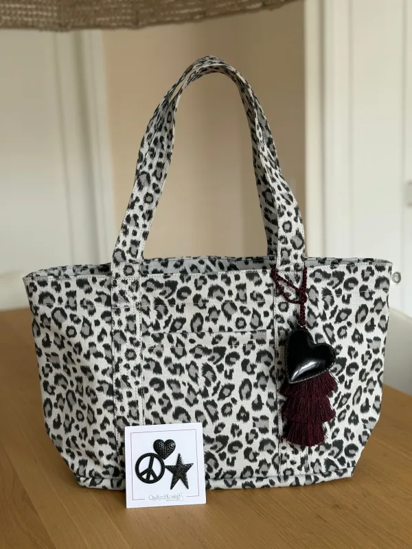 Leopard Midi Zipper Tote Bundle (Bordeaux) sold by Quilted Koala