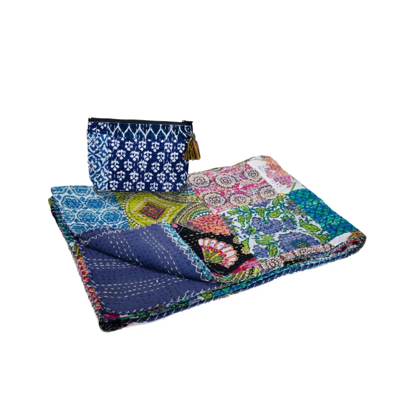Multi Bright Boho Throw & Blue Boho Makeup Bag Bundle ($158 value for only $58 use code: BOHOGIFT) sold by Quilted Koala