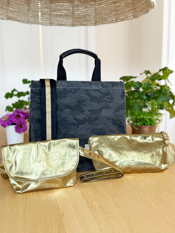 Black Camo Luxe North South Bag Gift Set - CYBER OFFER sold by Quilted Koala