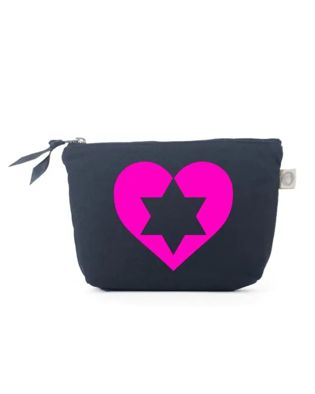 HEART STAR OF DAVID Makeup Bag- Navy with Neon Pink sold by Quilted Koala