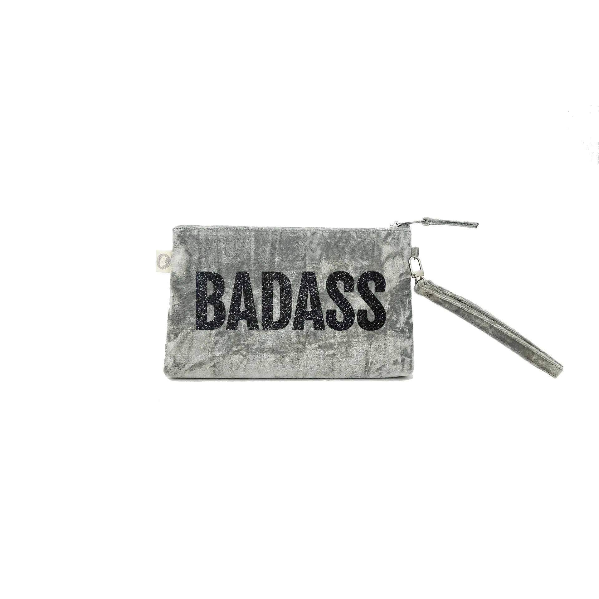 Mini Luxe Clutch with Wristlet: Grey Crushed Velvet with Black Glitter BADASS sold by Quilted Koala