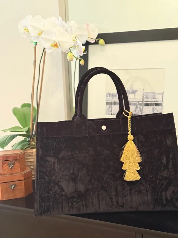 Black Velvet East West Bag + FREE Gold Tassel sold by Quilted Koala