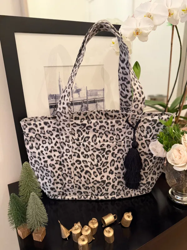 Leopard Midi Zipper Tote + FREE Black Tassel sold by Quilted Koala