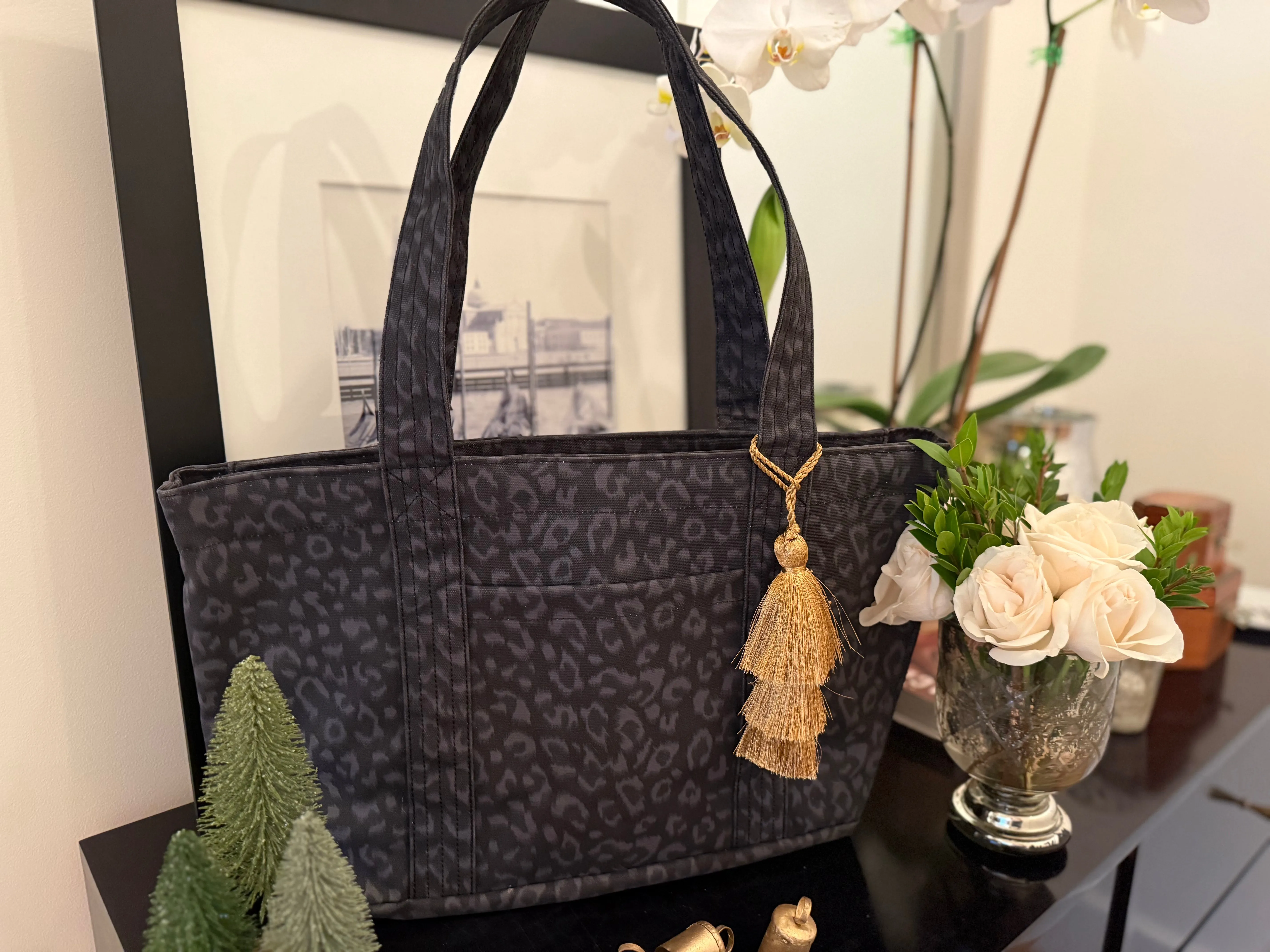 Black Leopard Midi Zipper Tote + FREE Gold Tassel sold by Quilted Koala product image thumbnail 2