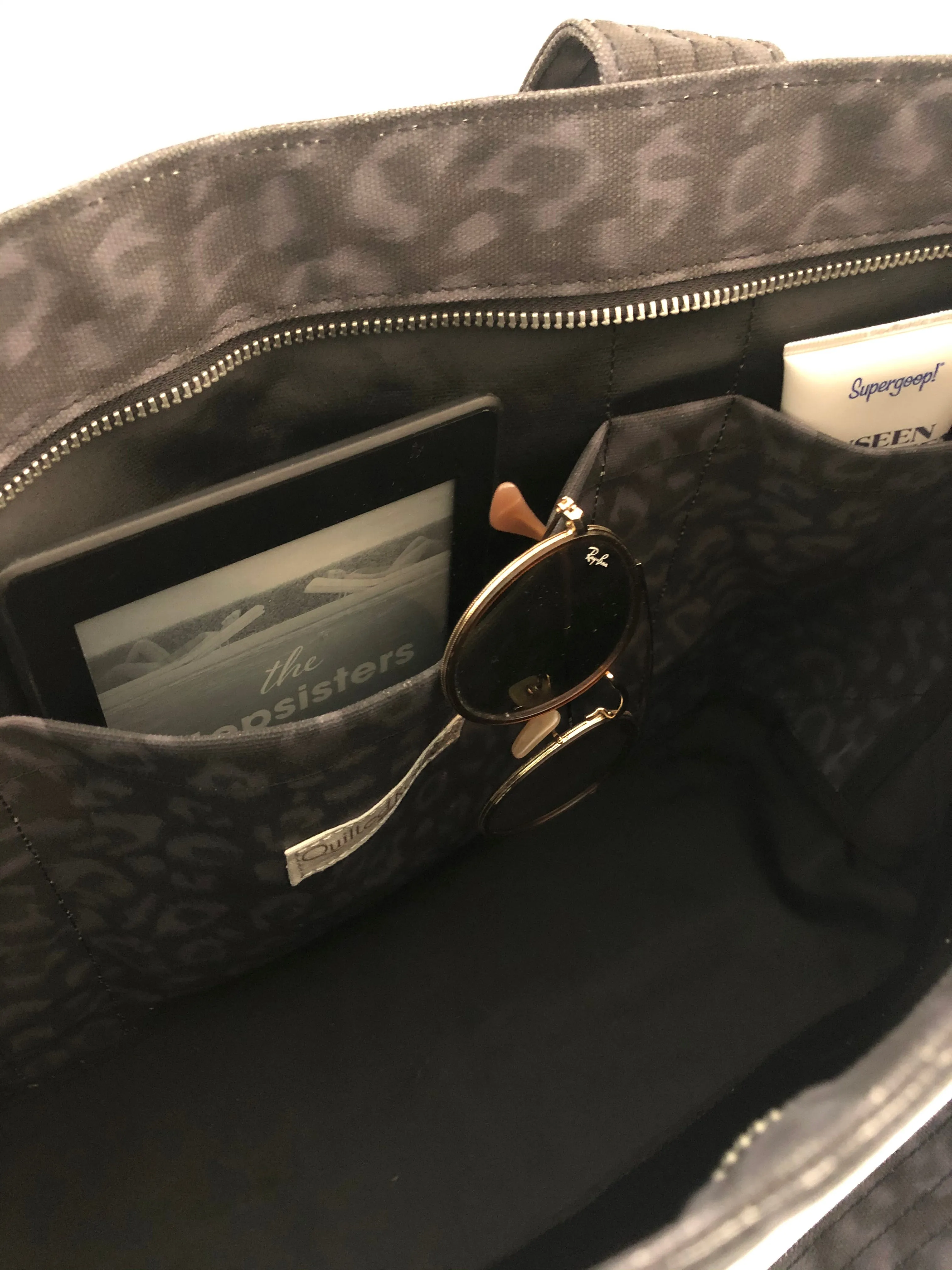 Black Leopard Midi Zipper Tote + FREE Gold Tassel sold by Quilted Koala product image thumbnail 5