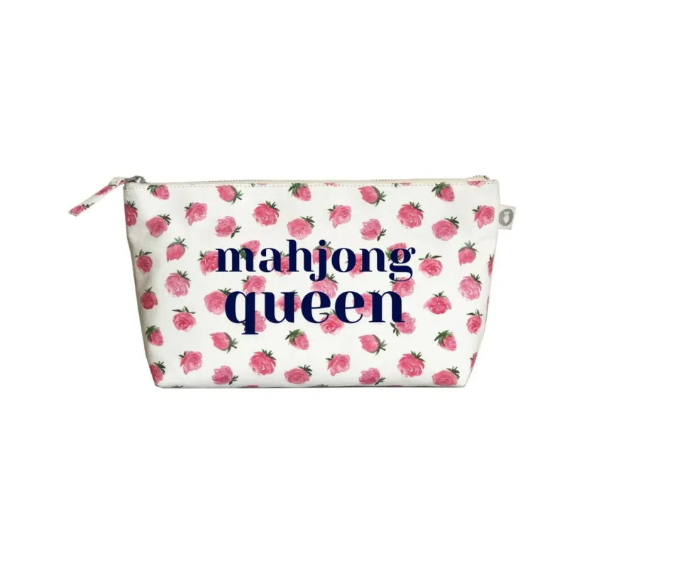 Mahjong Queen Pouch Clutch - White Floral sold by Quilted Koala