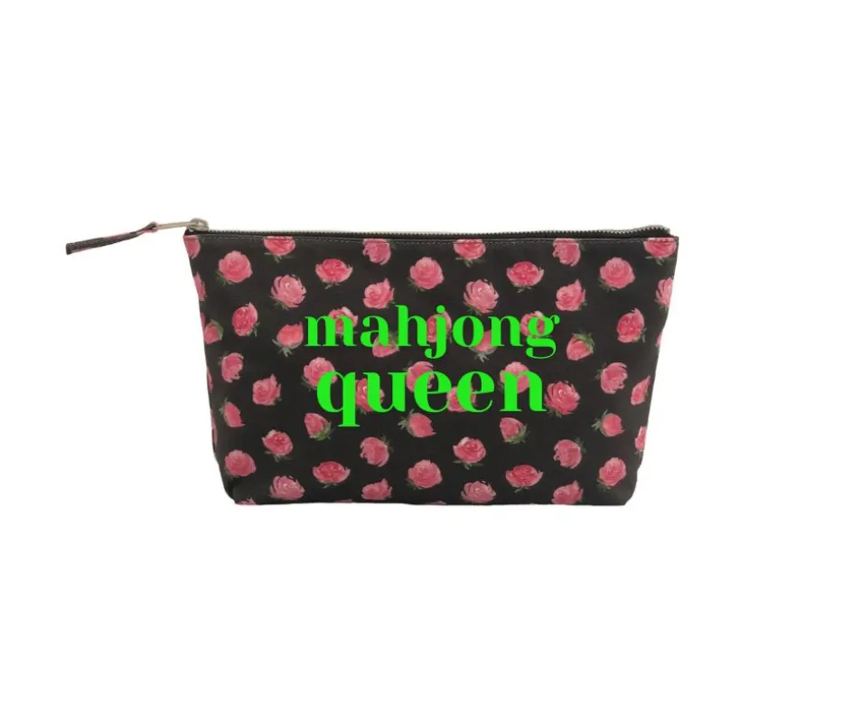 Mahjong Queen Pouch Clutch - Black Floral sold by Quilted Koala