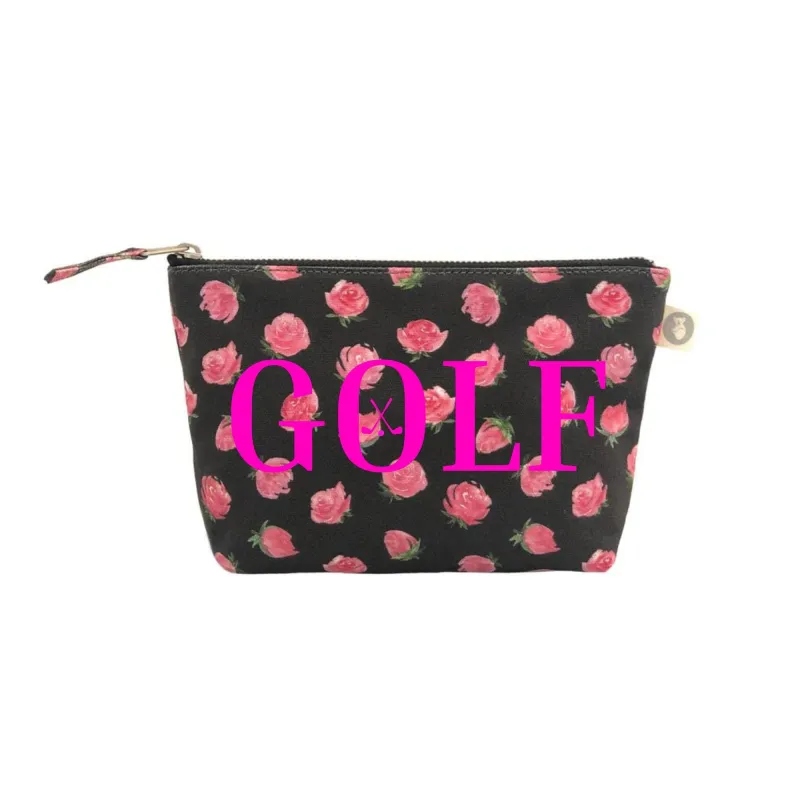 Black Floral Makeup Bag- Neon Pink GOLF sold by Quilted Koala