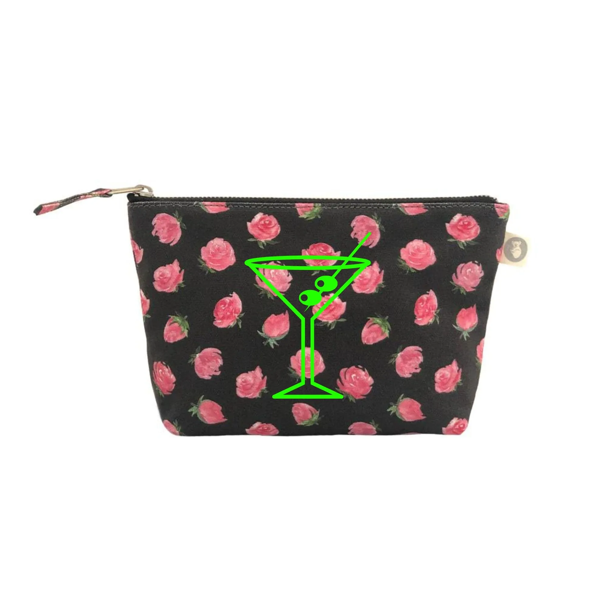 Black Floral Makeup Bag- Neon Green Martini sold by Quilted Koala