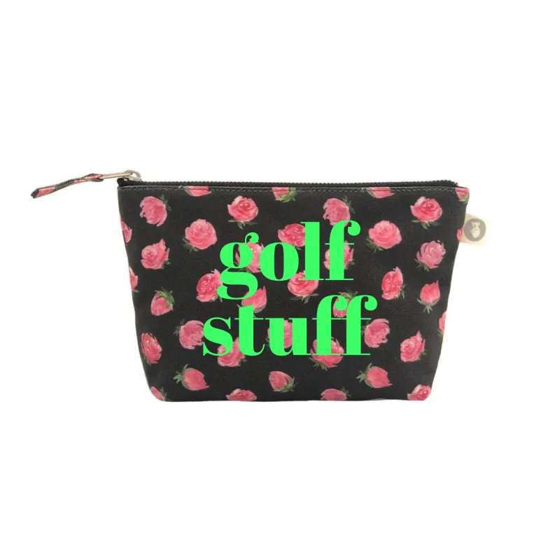 Black Floral Makeup Bag- Neon Green GOLF STUFF sold by Quilted Koala