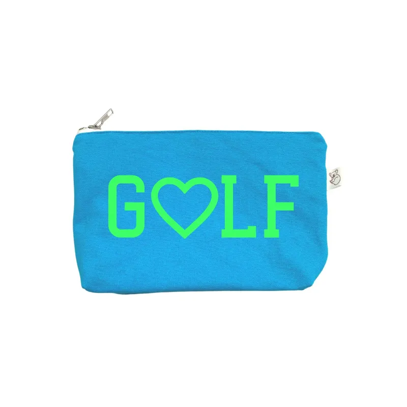 Aqua Makeup Bag- Neon Green GOLF (Heart) sold by Quilted Koala