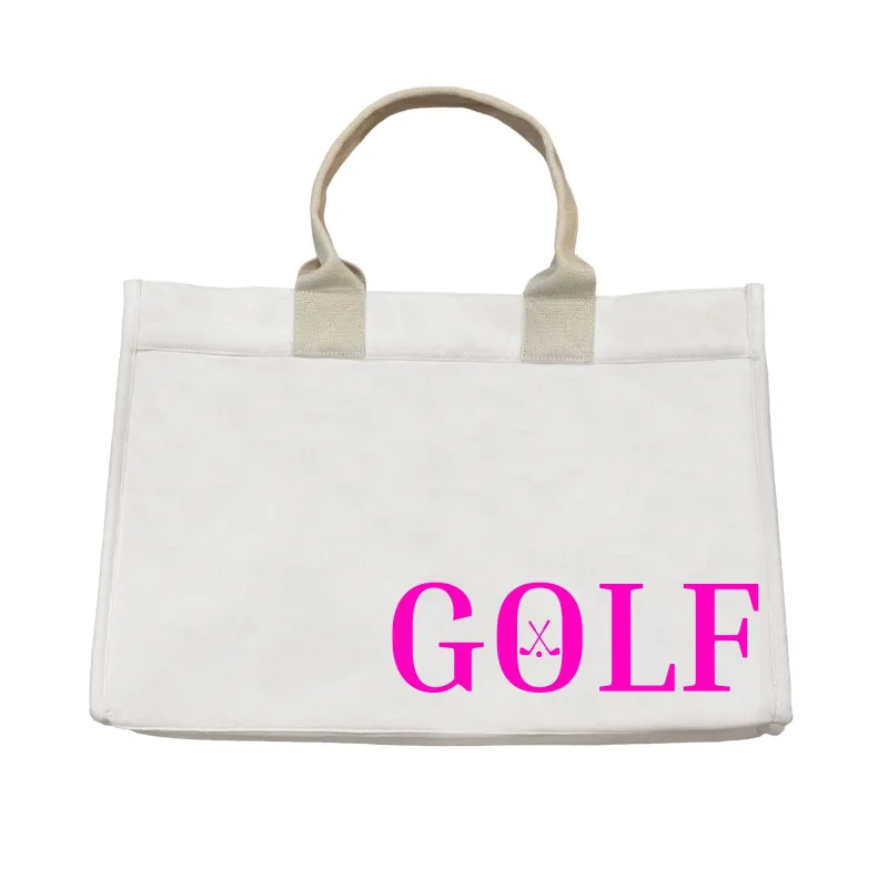 Golf Cart Anywhere Bag in Natural with Neon Pink GOLF sold by Quilted Koala