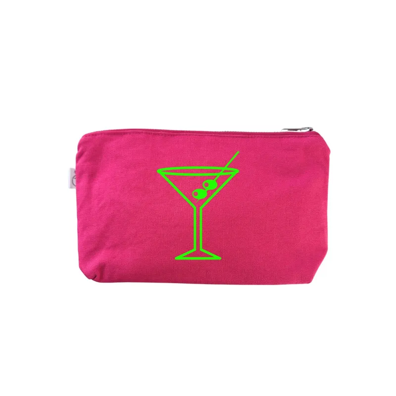 Pink Makeup Bag- Neon Green Martini made by Quilted Koala