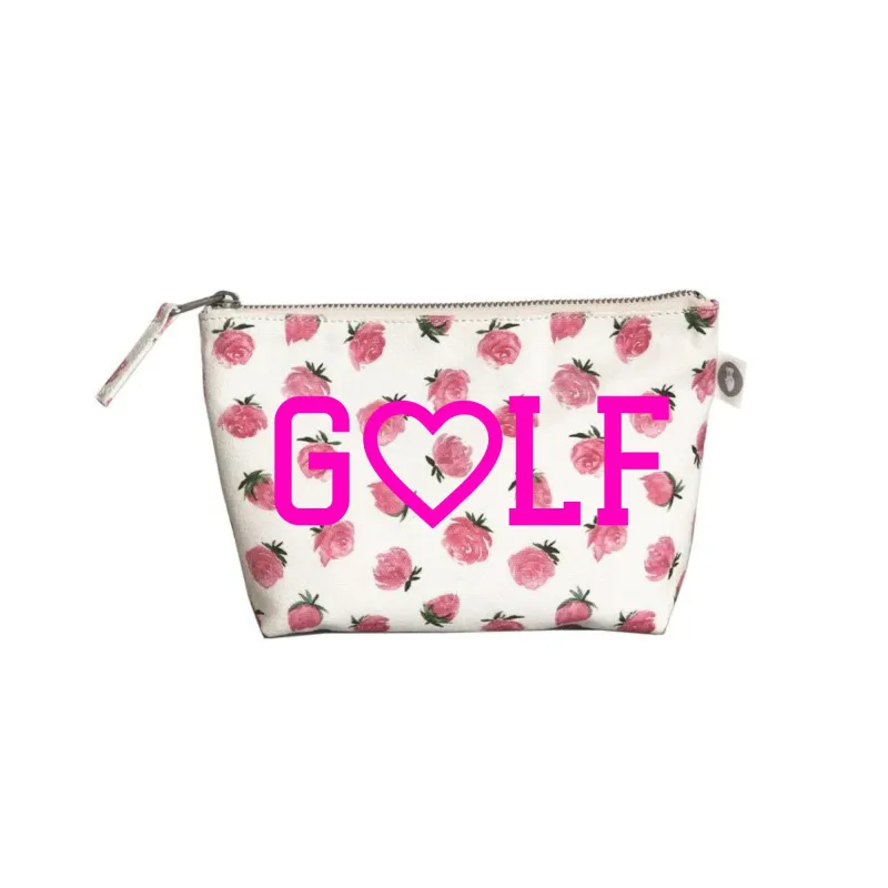 White Floral Makeup Bag Neon Pink GOLF (Heart) sold by Quilted Koala