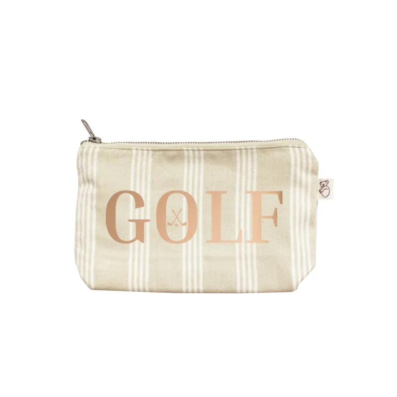 Sand Ticking Stripe Makeup Bag- Rose Gold Foil GOLF sold by Quilted Koala