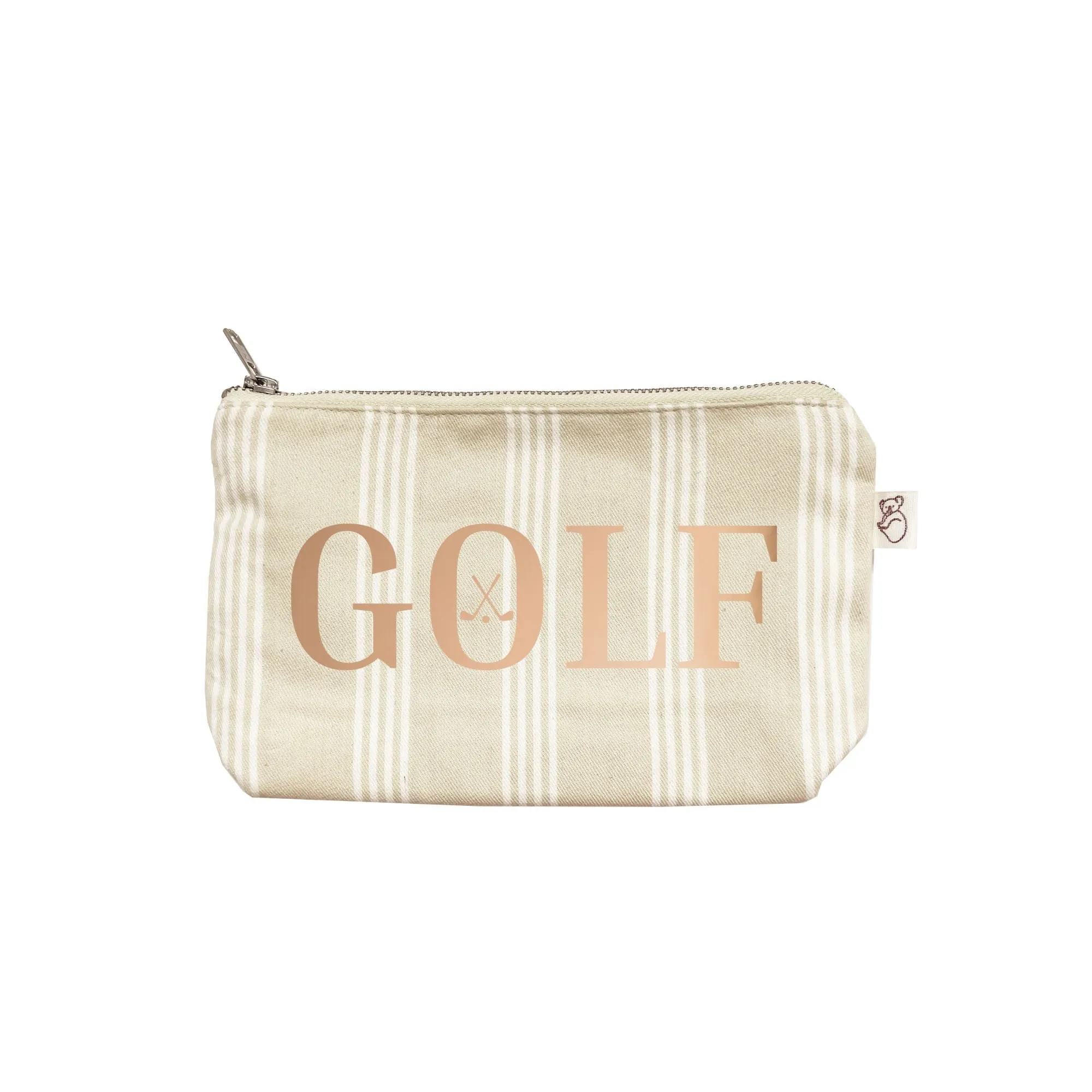 Sand Ticking Stripe Makeup Bag- Rose Gold Foil GOLF sold by Quilted Koala