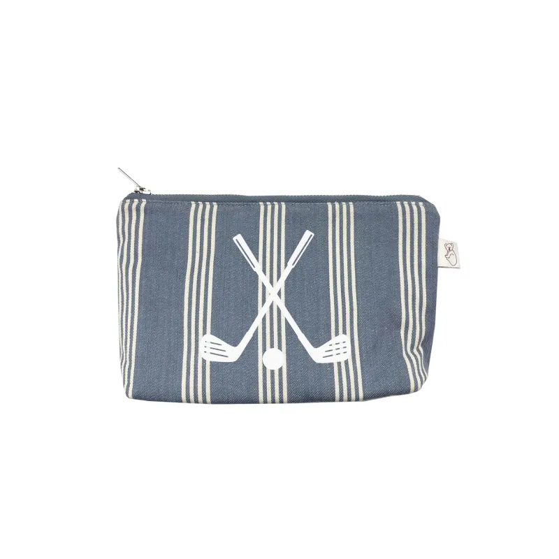 Blue Ticking Stripe Makeup Bag - White Matte Golf Clubs sold by Quilted Koala