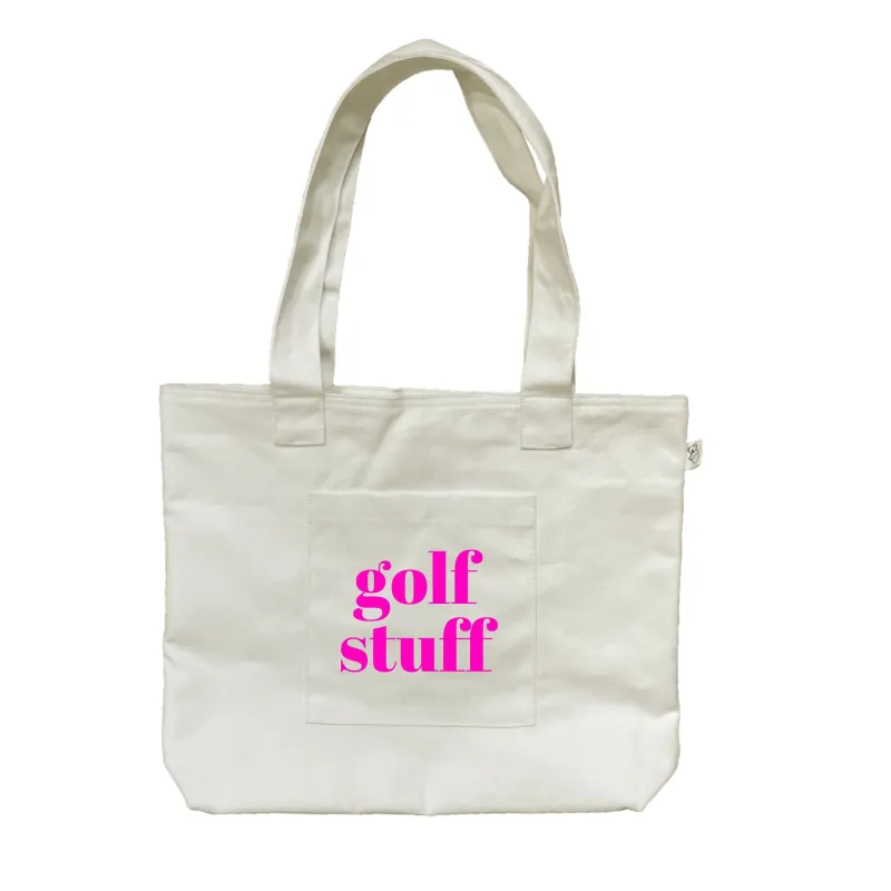 Natural Midi Everything Bag- Neon Pink GOLF STUFF made by Quilted Koala