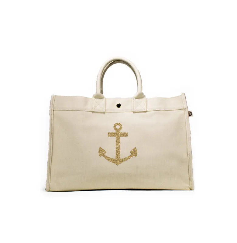 East West Bag: Natural with Gold Anchor sold by Quilted Koala