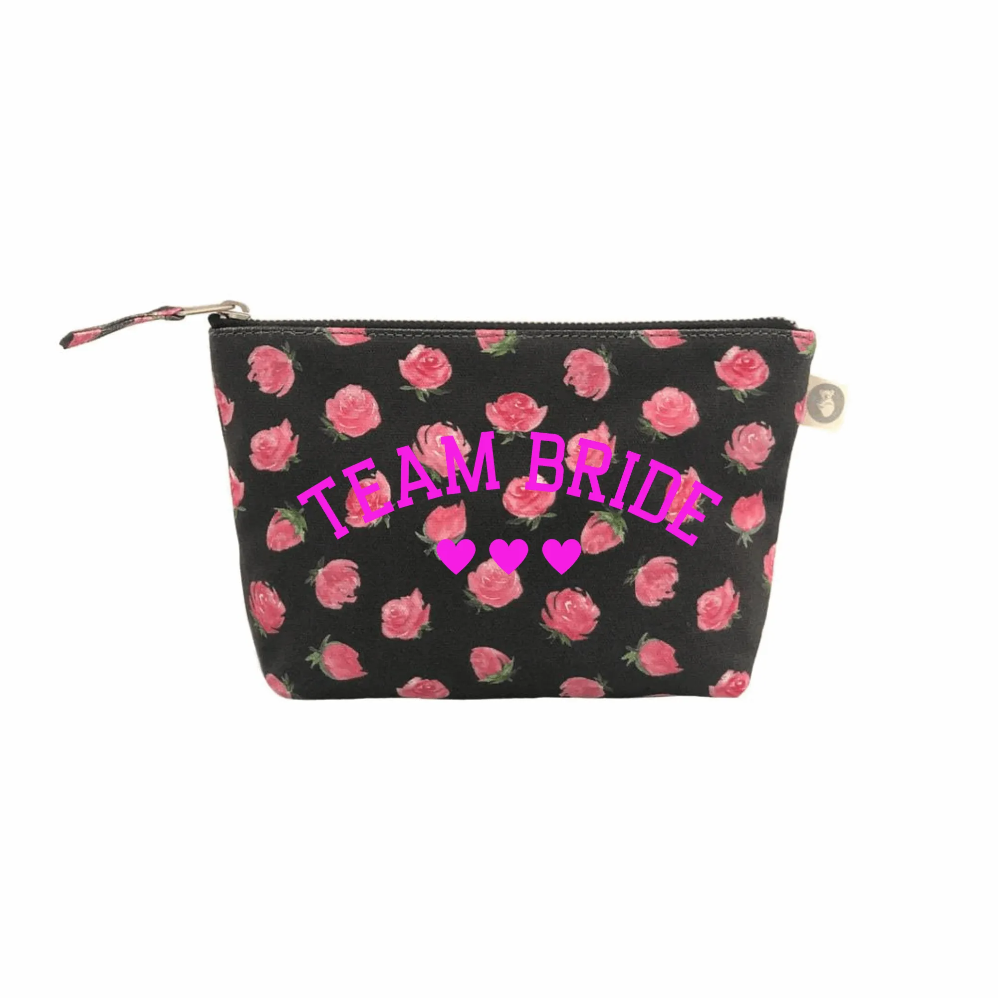 Black Floral Makeup Bag Neon Pink Team Bride sold by Quilted Koala