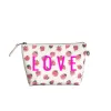 Makeup Bag: White Floral with Neon Pink LOVE sold by Quilted Koala