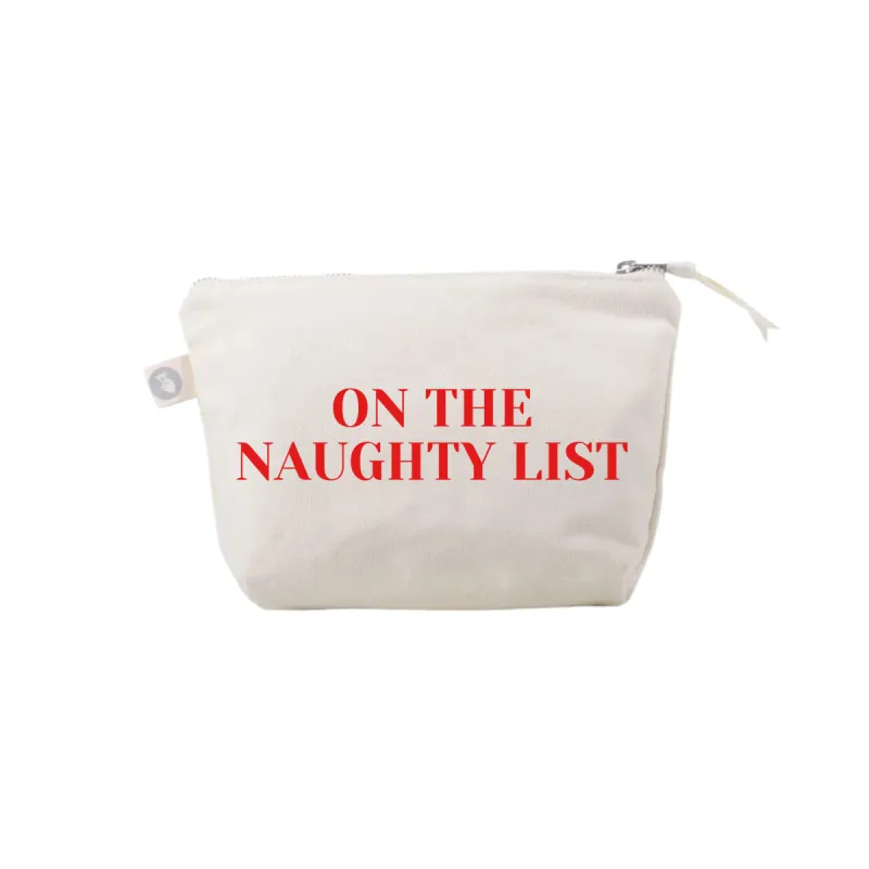 ON THE NAUGHTY LIST Natural & Red Matte Makeup Bag sold by Quilted Koala