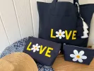 Clutch Bag Navy with White/Yellow Daisy LOVE sold by Quilted Koala