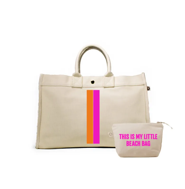 Natural East West Bag with Neon Pink & Neon Orange Stripes (+ FREE Natural Makeup with Neon Pink Little Beach Bag) sold by Quilted Koala