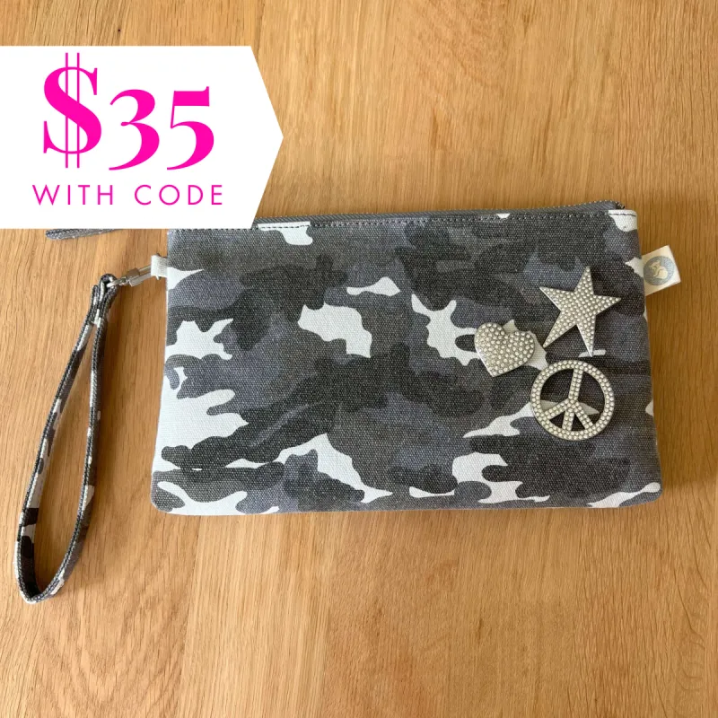 Mini Luxe Clutch Bundle: Grey Camo with FREE Silver Koala Jewelry sold by Quilted Koala